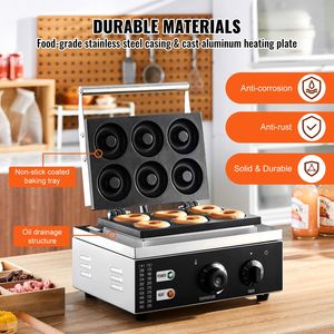 Machine à beignets et gaufres électrique commerciale 1550W, mini, antiadhésive, avec chauffage double face, 6 cavités - Product Image 2