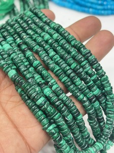 Perles de pierres précieuses de haute qualité pour la fabrication de bijoux, 17 pouces, malachite naturelle, forme Heishi lisse, taille 6-7 mm - Product Image 4