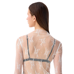 Blusa de malla con cuello simulado para mujer, estampado floral, manga larga, top transparente ajustado, jersey transparente para superponer, ropa elegante de noche - Product Image 4