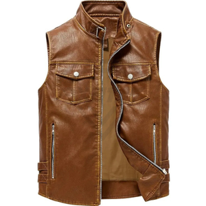 Gilet en cuir sans manches pour homme grande taille, style motard, en cuir de vachette, prix abordable, OEM - Product Image 3