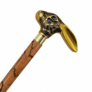 Canne de marche en bois avec tête de lapin dorée, marbrure noire et embout à vis - Product Image 2