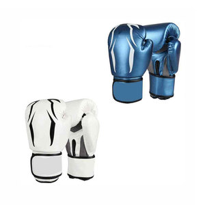 Blue Leather Boxing <b>Gloves</b> White Foil Print Laced Closure Breathable Waterproof Non-Slip Adjustable Wrist Strap Unisex for - Product Image 6