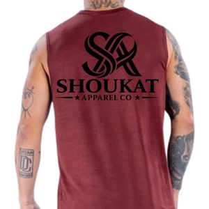 Débardeur sans manches bordeaux pour homme, avec logos personnalisés SHOUKAT, pour la gym, le fitness, la musculation, l'entraînement, les vêtements de sport, l'athlétisme - Product Image 6