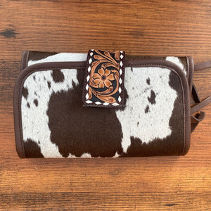 Hand Tooled Leather Jewelry Organizer Western Women Hair on Cowhide Foldable Jewelry Roll Holder & Travel Case Jewelry Storage - Product Image 2