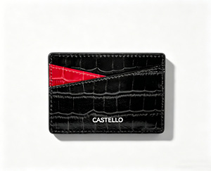 [Article phare] Portefeuille porte-cartes fin en cuir véritable Castello avec logo argenté et fermeture ouverte, combinaison de couleurs - Product Image 2