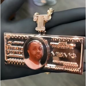 Colgante Personalizado con Foto de Billete de Dinero en Oro Rosa, Moissanita VVS, Plata de Ley 925, Certificado GRA, Tendencia, Superventas, Estilo Hip Hop - Product Image 1