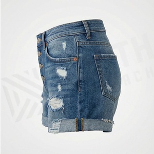 Shorts en jean droits pour femmes, coupe régulière, style décontracté sexy, taille mi-haute, design vintage, couleur personnalisable - Product Image 3