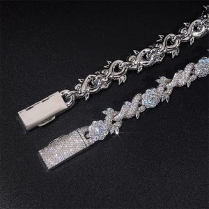 <b>Mens</b> Moissanite Floral Necklace 925 <b>Silver</b> Iced Out Flower Link <b>Chain</b> Lightweight Hip Hop Premium Luxury Statement Jewelry - Product Image 4