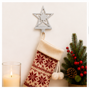 Handmade Silver Metal Star-Shaped Christmas <b>Stocking</b> <b>Holder</b> For Fireplace Mantle Durable Rust-Proof Decorative <b>Stocking</b> Hanger - Product Image 2
