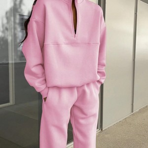 Ensemble deux pièces pour femmes, sweat-shirt à capuche uni décontracté épais à manches longues et pantalon pour l'hiver - Product Image 6