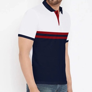 Polo de Manga Corta para Hombre, con Bloques de Color, a Rayas, Informal, de Punto, 100% Algodón, Blanco, Azul Marino, Rojo - Product Image 2