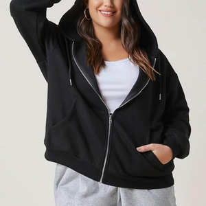 Sudadera con capucha negra para mujer, informal, de forro polar suave, para uso diario, chaqueta de moda para invierno - Product Image 1