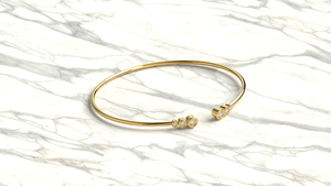Brazalete abierto de oro de 18 quilates con diamantes redondos graduados engastados en bisel, brazalete apilable, joyería fina para mujer. - Product Image 3