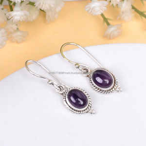 Natural Handmade 925 <b>Sterling</b> <b>Silver</b> Dangle Drop <b>Earrings</b> for Women Minimalist Natural Amethyst Gemstone Jewelry - Product Image 5