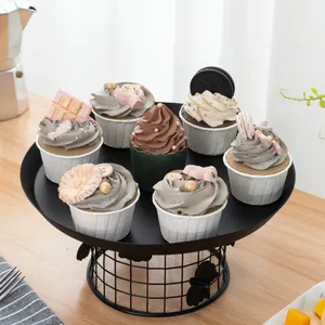 Round Metal Cake Platter With 5 Cupcake Holders Black Wire Base Elegant Display Stand for Party Decor - Product Image 3
