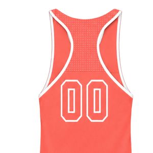 <b>Coral</b> Red White Swim Tank <b>Top</b> Sleeveless Racerback Lightweight Quick Dry Breathable Training Performance Athletic Swimwear - Product Image 4
