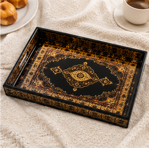 Ensemble de plateaux de service en bois émaillé faits à la main, décoratifs, style Meenakari, pour le thé, le café, le petit-déjeuner, pour la maison, l'hôtel, ou comme cadeau - Product Image 4
