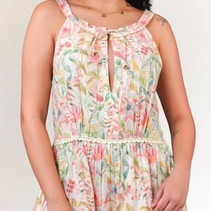 เดรสผ้าลินินคอตตอนลายดอกไม้คุณภาพเยี่ยมสำหรับผู้หญิง ทรงสวยเข้ารูป เหมาะสำหรับ OEM แบรนด์ส่วนตัว และสั่งซื้อจำนวนมากเพื่อขาย - Product Image 1