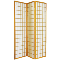 Paravent de séparation de pièce SCE de 1,80 m, moderne, mobile, de style japonais, translucide, pliable, en bois de pin à jointures à doigts, avec structure en panneaux de tissu