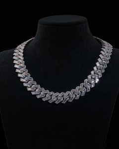 Collar de Lujo Unisex con Diamantes de Moissanita Chapado en Rodio, Corte Baguette, Cadena Cubana con Engaste de Canal, para Boda - Product Image 1