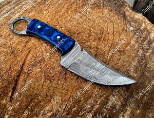 มีดล่าสัตว์และตั้งแคมป์เหล็กดามัสกัสคุณภาพสูงจาก UA Supplies ด้ามไม้พะยูง พร้อมรูจับนิ้ว จับกระชับมือ ปลอกหนัง รับผลิตแบบ ODM/OEM - Product Image 4