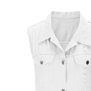 Veste en jean grande taille pour femme, gilet en denim, chemise courte sans manches boutonnée, col chemise, poches poitrine, blanc - Product Image 5