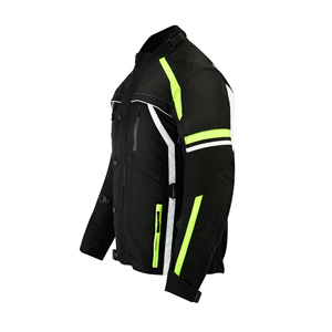 Men's Full Sleeve Motorcycle <b>Jacket</b> Black With Neon Green <b>Reflective</b> Stripes Windproof All Seasons Biker Wear Textile Apparel - Product Image 4