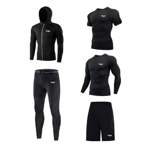 Conjunto de compresión deportivo todo en uno al por mayor con logotipo personalizado, sudadera con cremallera, camiseta de compresión y pantalones. - Product Image 1