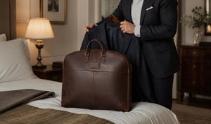 Sac de transport pour costumes en cuir véritable le mieux noté, sac à vêtements personnalisé en cuir véritable, étui de rangement haut de gamme pour vêtements professionnels, robuste - Product Image 1