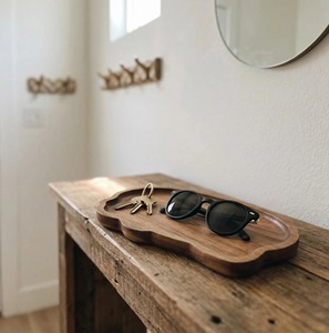 ถาดไม้ทรงโบราณ เหมาะสำหรับเสิร์ฟขนมอบ เค้ก ขนม และของว่าง ใช้สำหรับจัดแสดง ภาชนะไม้สำหรับอาหารค่ำจากอินเดีย - Product Image 4