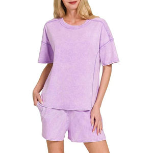 2026 Summer New Arrival 2 Piece Shorts <b>Set</b> Causal Fit Fitness Streetwear Custom own Logo Oversized Acid Wash T Shirt Short <b>Set</b> - Product Image 1