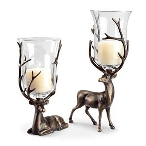 Portavelas Metálico con Diseño de Reno, Hecho a Mano, Estilo Tradicional, Adorno Decorativo - Product Image 1