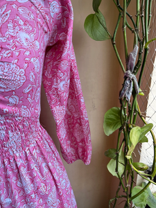 เดรสพิมพ์ลายบล็อกมือทำ ขายดีปี 2026 คอวี แขนยาว สไตล์โบโฮ เดรสสั้นสำหรับฤดูร้อนสำหรับผู้หญิง - Product Image 6