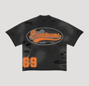 โรงงานผลิตเสื้อยืดและกางเกงขาสั้นผ้าฝ้าย 100% ลายสกรีน 2 ชิ้น ชุดเซ็ตย้อมสีแบบ Acid Wash พร้อมแถบข้างแบบกำหนดเอง ชายเสื้อและขาสั้นเย็บดิบ สำหรับผู้ชาย - Product Image 2