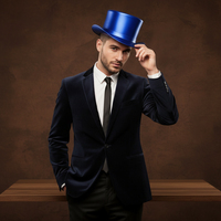 Chapeau haut de forme en cuir bleu métallisé fait main, style steampunk, pour la Saint-Valentin et les festivals