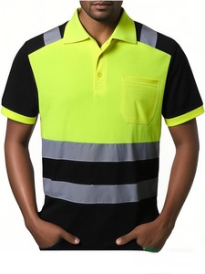 Polo de sécurité haute visibilité pour homme, manches courtes, uniforme de travail réfléchissant avec poche, design bicolore - Product Image 2