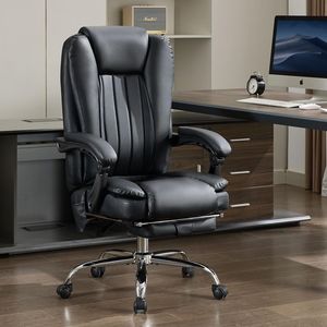 Chaise de bureau de direction avec vibration 6V et chaleur, dossier inclinable, accoudoirs rembourrés, repose-pieds massant – Confort optimal - Product Image 3
