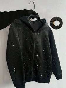Sweat à capuche zippé en molleton 100 % coton pour homme avec strass, style streetwear décontracté d'hiver et design scintillant - Product Image 6