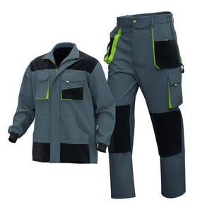 Ensemble veste et pantalon de travail unisexe en microfibre imperméable, résistant à l'abrasion, gris avec bordure verte, Bilal Enterprises - Product Image 1