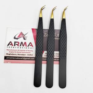 Pince à épiler professionnelle semi-courbée en acier inoxydable pour extensions de cils, précision anti-magnétique, poignée diamantée en or plasma, pointe lisse - Product Image 5