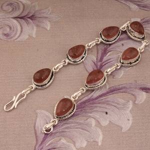 Pulsera de Cuarzo Cereza Hecha a Mano, Plata de Ley 925, Joyería con Gema de Pera, Pulsera de Cristal Rojo Natural, Regalo para Mujer - Product Image 2