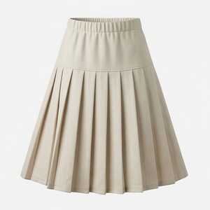 Women Pleated Mini <b>Skirt</b> <b>Elastic</b> Waist Solid Color Soft Woven Fabric All Seasons Casual Style - Product Image 1