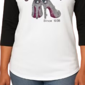 Camiseta de Béisbol para Mujer, Blanca y Negra, con Logotipo Redondo Brillante, Manga Raglán Tres Cuartos, Estilo Casual - Product Image 4