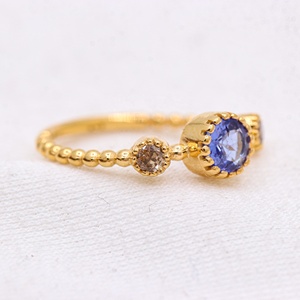 Anillo de Plata de Ley 925 al por Mayor, Chapado en Oro Amarillo, con Tres Piedras de Zafiro Azul Natural y Diamantes, Joyas Memoria - Product Image 2