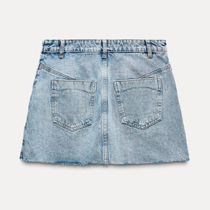 Falda vaquera desgastada al por mayor para mujer, estilo rasgado, falda vaquera estilo streetwear / Proveedor mayorista de fábrica OEM para personalización de marca - Product Image 6