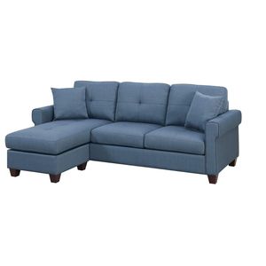 Divano Sezionale Reversibile Blu Lucido in Polifibra con Cuscini Trapuntati, Chaise Longue Elegante per Soggiorno - Product Image 4
