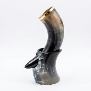 Auténtico Soporte para Cuerno Vikingo Hecho a Mano con Cuerno Natural de Búfalo/Buey, Ecológico, Taza Medieval para Cerveza o Miel, Regalo Nórdico Único - Product Image 2