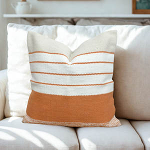 Housse de coussin tissée marron et blanc avec fermeture éclair, en coton doux, faite à la main, avec franges latérales, pour lit et canapé, décoration de coussin - Product Image 3