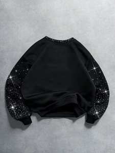 เสื้อสเวตเชิ้ตผู้หญิงสีดำล้างสีแบบแอซิดวอช ประดับด้วยคริสตัล  ผ้าฟลีซหนานุ่ม คอกลม ทรงหลวม สไตล์วินเทจ สีซีดแบบมิเนอรัล เหมาะสำหรับฤดูหนาว - Product Image 4