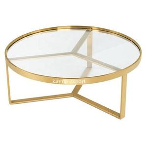 Table basse et table gigogne créatives en verre finition or pour salon, maison moderne et restaurant, avec structure en métal - Product Image 1